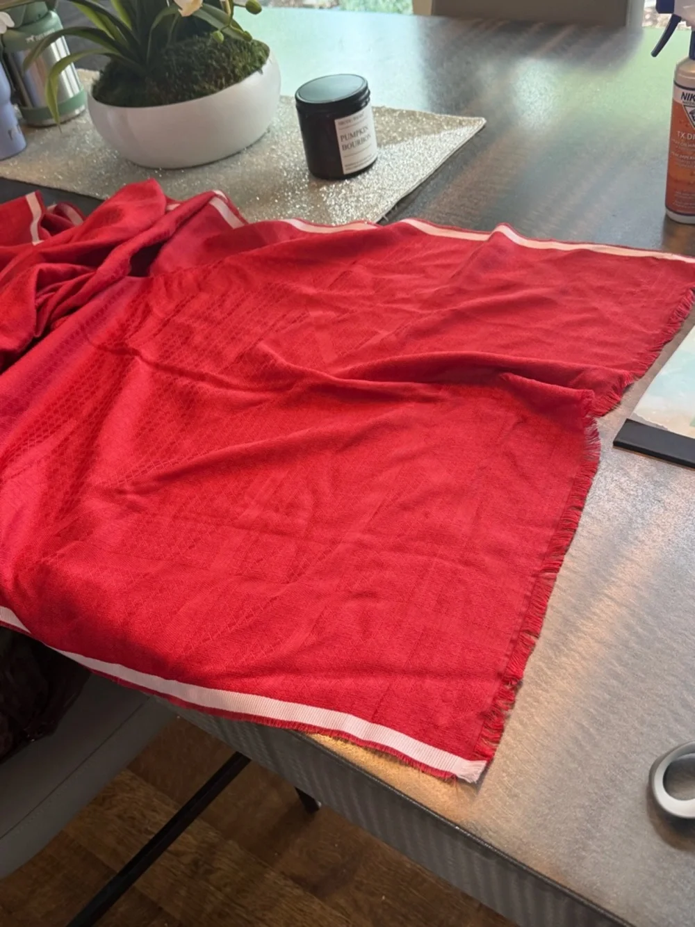 Dior silk and wool logo red scarf